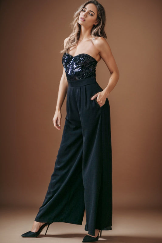 Sparkle Elegance Strapless Sequin Jumpsuit